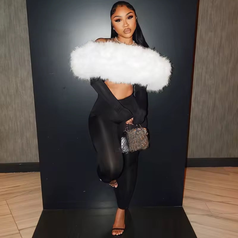 Black Jumpsuit White Fur