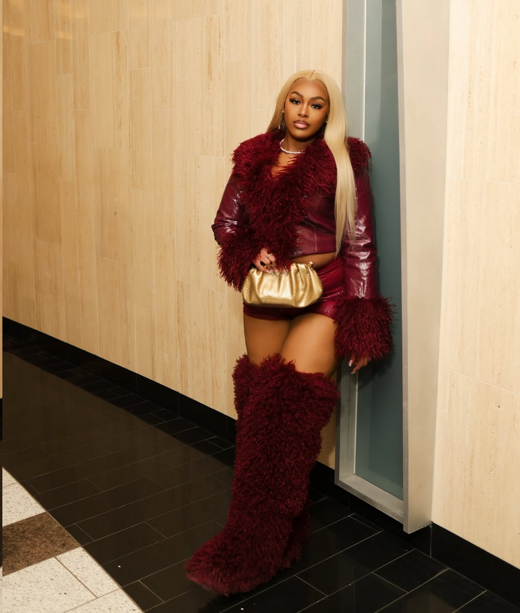 Burgundy Snakeskin Shorts Set