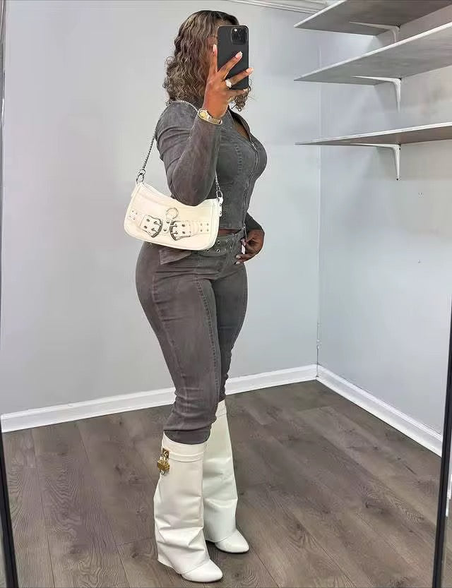 Denim Pants Set Ash Black