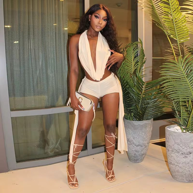 Beige Shorts Set