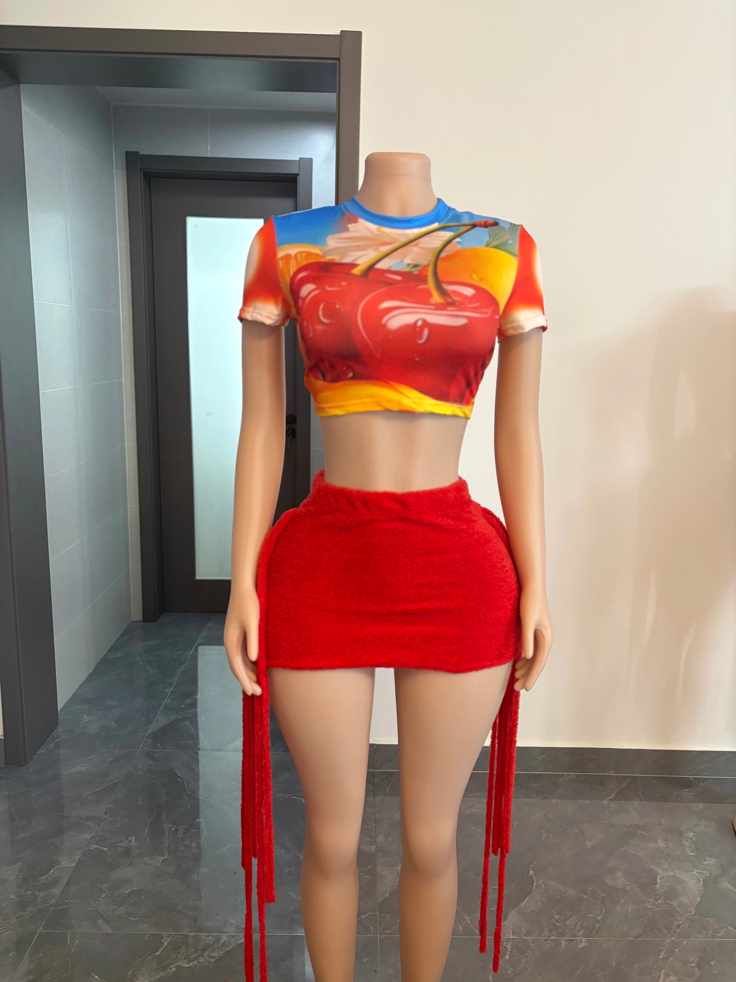 Red Cherry Skirt Set