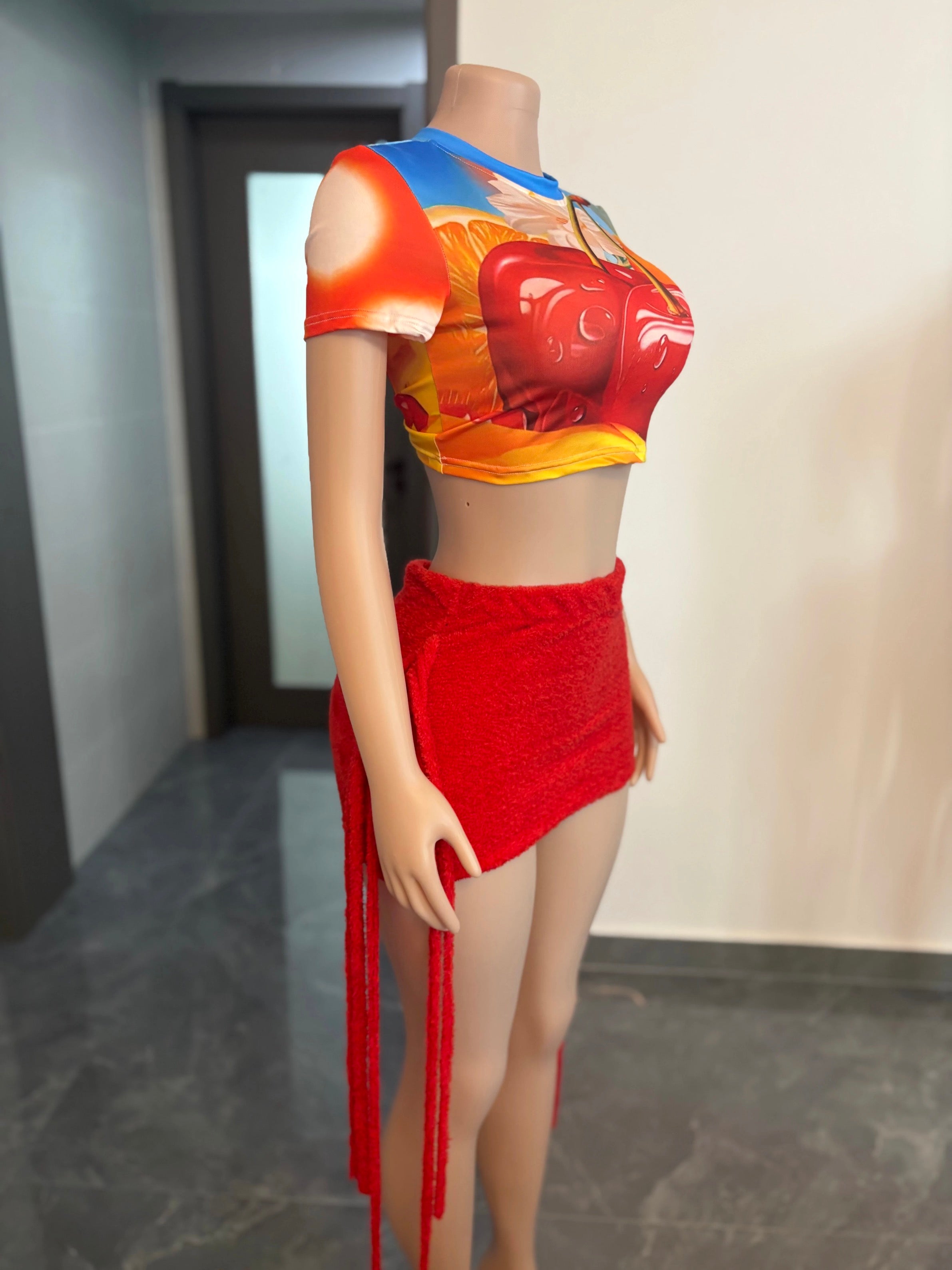Red Cherry Skirt Set