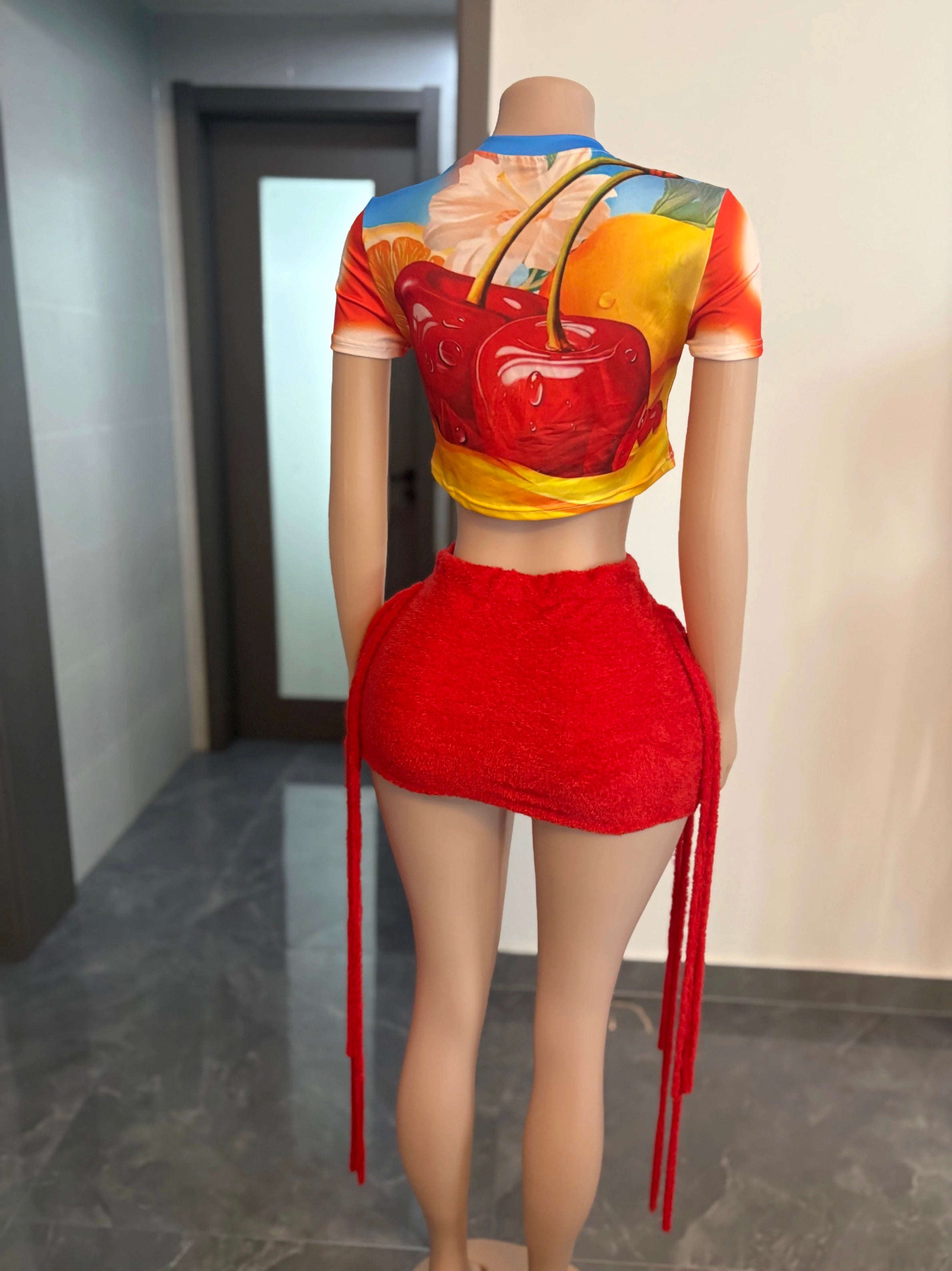 Red Cherry Skirt Set